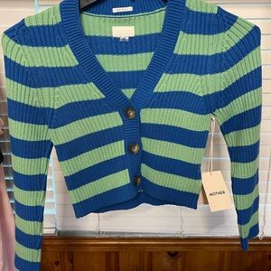 YEAR END SALE MOTHER Blue and Green Striped Cardigan Sweater HAPPY NEW YEAR!!!